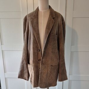 The Territory Ahead Distressed Suede Leather Blazer Jacket Brown Medium